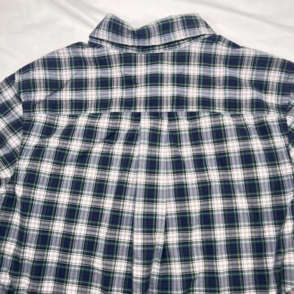 Ralph Lauren Shirt Boys Size M (10-12) Blue Green Tartan Plaid Button Down Polo